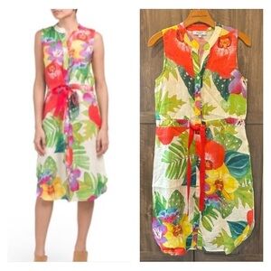 Allegra Masetti 100% Linen Floral Dress XS Sleeveless Tropical Button Down